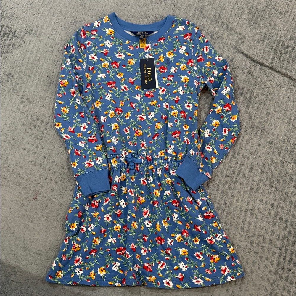 Polo Ralph Lauren Blue Floral Long-Sleeve Dress 8/10 medium